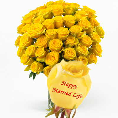 "Talking Roses (Print on Rose) (50 Yellow Roses) Happy Married Life - Click here to View more details about this Product